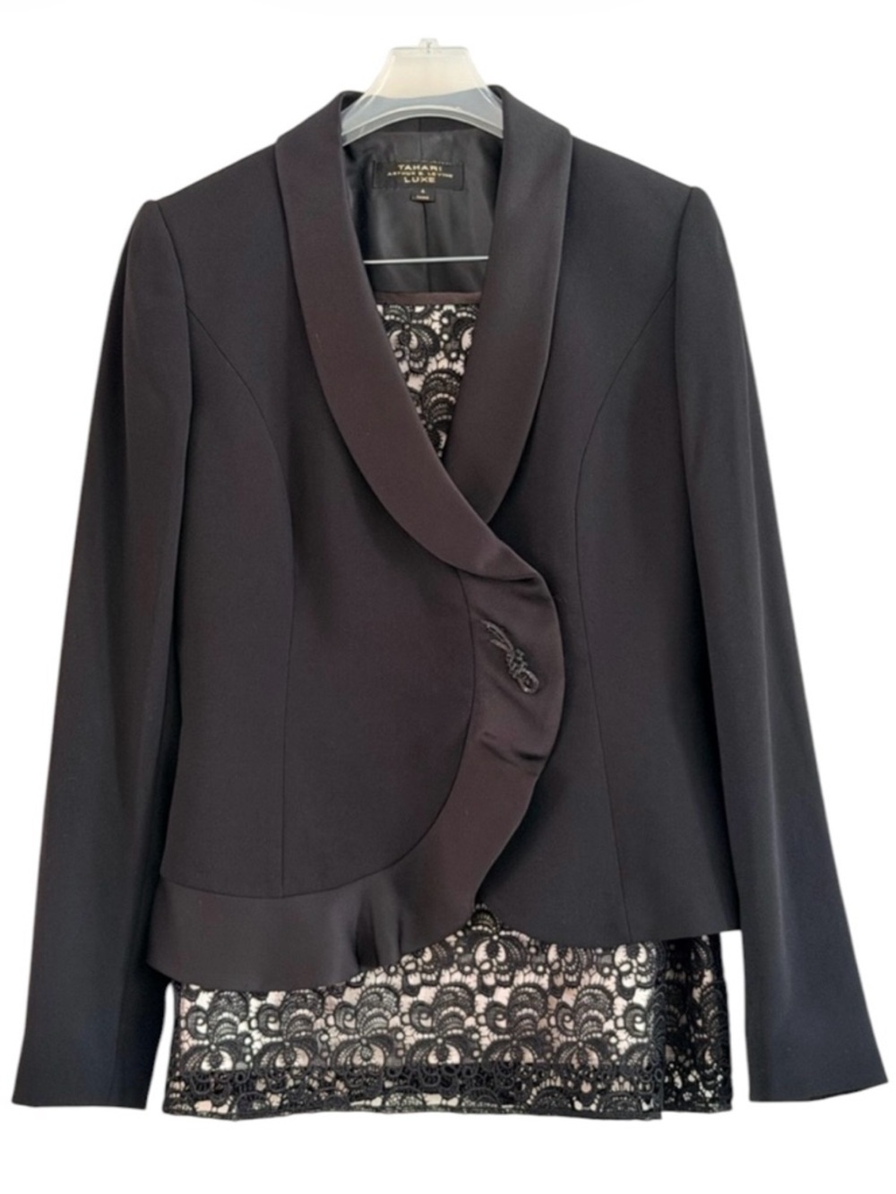 T Tahari Luxe Black Tuxedo Skirt Suit Size 4